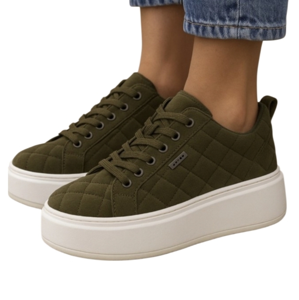 J/SLIDES NYCNona Quilted Platform Sneaker (Women) Size 7 Color: Khaki Faux Suede